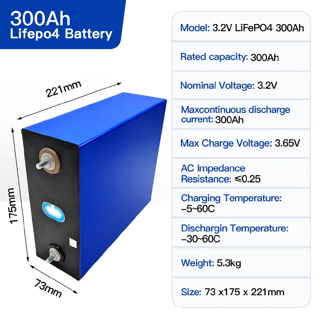 3.2V 300ah Rechargeable Batteries Li-ion Battery Prismatic LiFePO4 Battery Cell